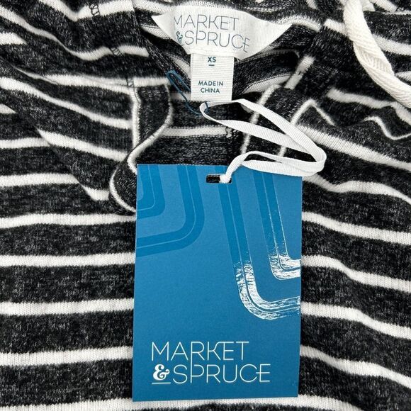 NWT Stitch Fix Market & Spruce Striped Kangaroo Pocket Drawstring Hood Pullover - Picture 2 of 6